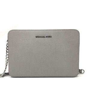 Michael Kors Jet Set Travel large crossbody handbag made in pearl grey saffiano